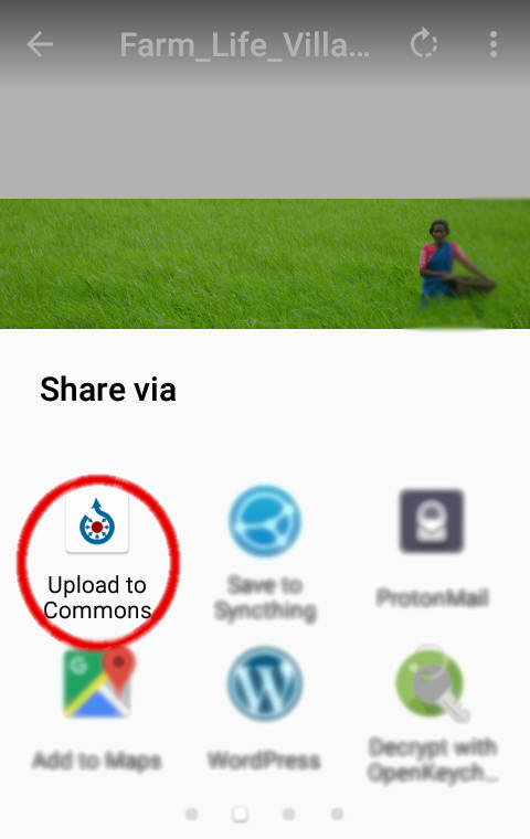 Commons app in the list of apps to share an image.